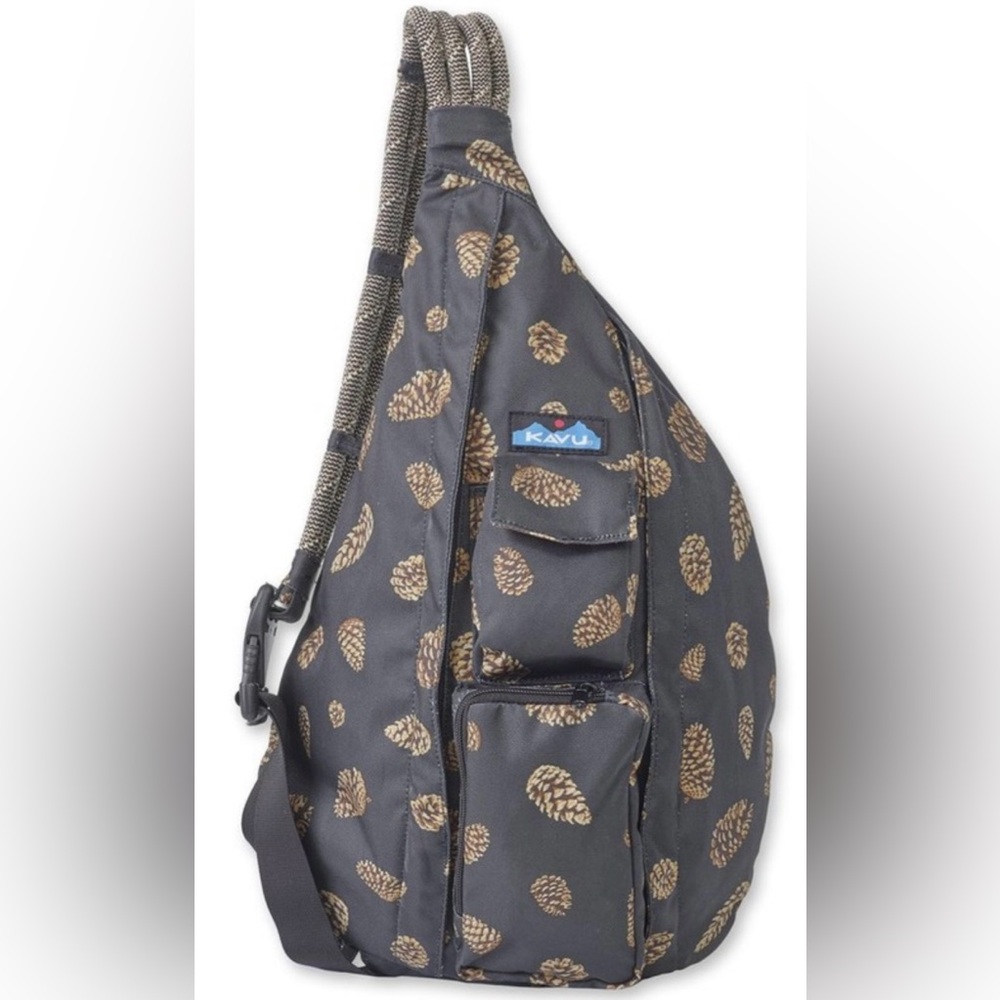 Kavu Pinecone Print Sling Crossbody Bag in Charcoal and Tan